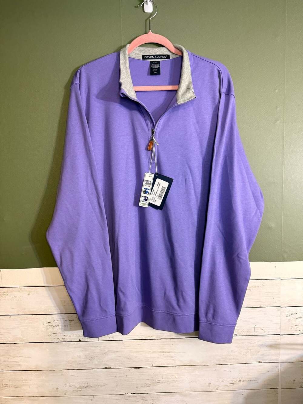 NWT Devon & Jones 1/4 Zip Men's Large‎ Crown Collection Solid Pullover Purple